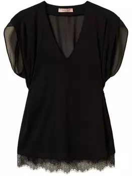 TWINSET топ с кружевом и складками, черный