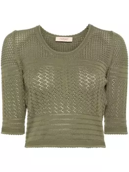 TWINSET топ в технике кроше с круглым вырезом, зеленый