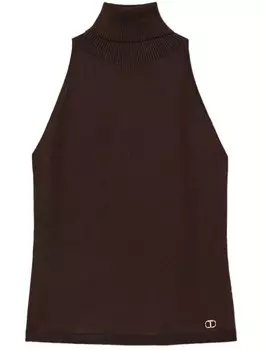 TWINSET трикотажный топ с логотипом, коричневый