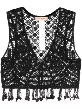 TWINSET укороченный топ в технике кроше, черный