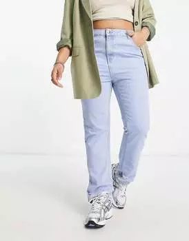 Твои прямые джинсы с рваным подолом голубого цвета Yours