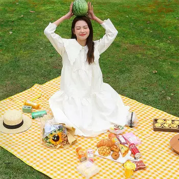 У вас есть коврик для пикника, кемпинга, пляжа, портативный водонепроницаемый утолщенный нетканый коврик, коврик для палатки, желтый и белый сетчатый коврик 200*200 см