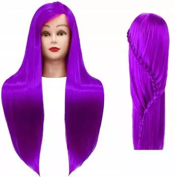 Учебная головка Iza 90 см фиолетовая, термоволосы + ручка, парикмахерская насадка для расчесывания, насадка для тренировок, Calissimo, фиолетовый