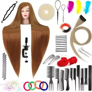 Учебная насадка Iza 90 см, латунь, синтетические волосы + ручка, парикмахерская расческа, насадка для упражнений Calissimo