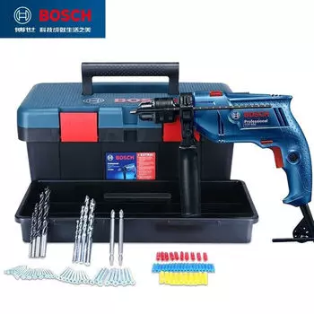 Ударная дрель Bosch GSB550 + ящик для инструментов, набор насадок