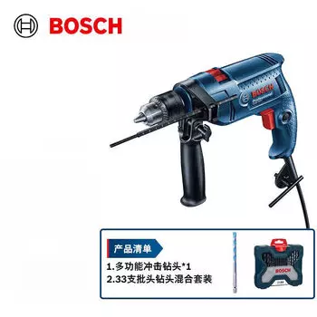 Ударная дрель Bosch GSB 550 + набор сверл, 33 штуки