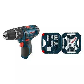 Ударная дрель-шуруповерт Bosch PS130N 12V Max (без аккумулятора) + Набор сверл и бит Bosch MS4065, 65 шт