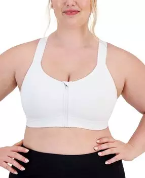 Ударопрочный спортивный бюстгальтер больших размеров на молнии спереди ID Ideology, белый