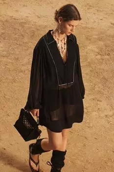 Удлиненная блузка ZARA, черный