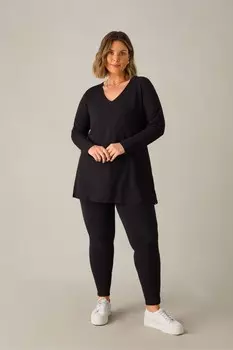 Удлиненная футболка Curve из хлопка с длинными рукавами Live Unlimited, черный