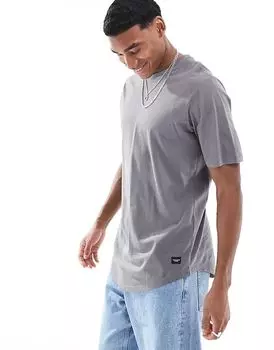 Удлиненная футболка Essentials с закругленным подолом серого цвета Jack & Jones