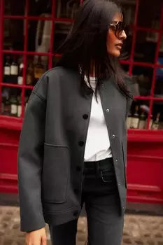 Удлиненная куртка бомбер с принтом и начесом Next, серый