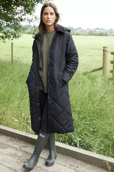 Удлиненная куртка бомбер с ромбовидной стежкой и съемным капюшоном Threadbare, черный