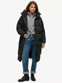 Удлиненная куртка из фугу с капюшоном Superdry, черный