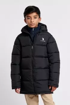 Удлиненная куртка пуховик для мальчиков U.S. Polo Assn, черный