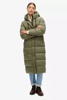 Удлиненная куртка пуховик из ткани рипстоп Superdry, зеленый