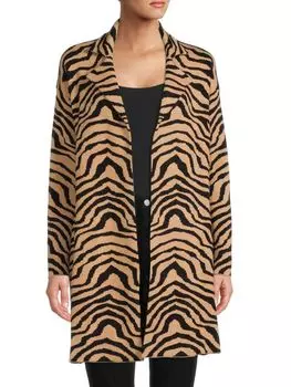 Удлиненная куртка Saks Fifth Avenue с открытым передом и животным принтом, camel