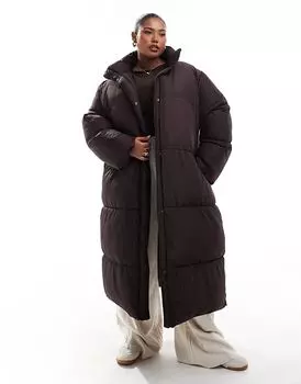 Удлиненная куртка-стеганая шоколадного цвета ASOS