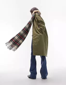 Удлиненная парка-парка с воротником из искусственного меха Topshop цвета хаки