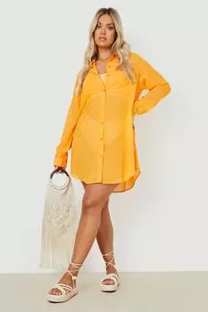 Удлиненная пляжная рубашка из шифона Plus boohoo, оранжевый