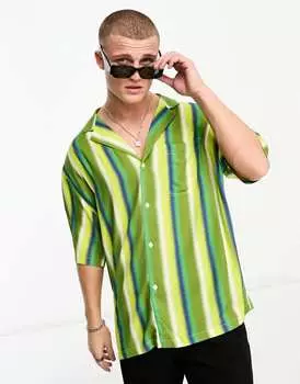 Удлиненная рубашка для боулинга в зеленую размытую полоску ASOS DESIGN