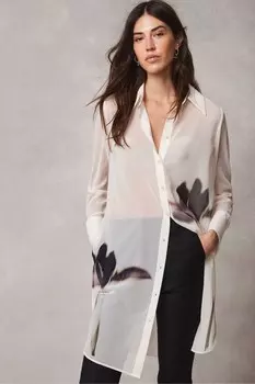 Удлиненная рубашка с цветочным принтом Mint Velvet, белый