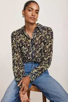 Удлиненная рубашка с цветочным принтом темно синего цвета Mint Velvet, синий