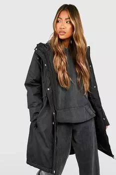 Удлиненная стеганая парка boohoo, черный