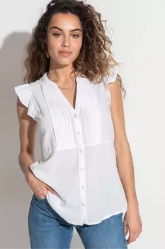 Удлиненная тканая рубашка Poppy с пышными рукавами и оборками Pour Moi, белый