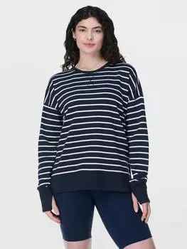 Удлиненная толстовка из органической хлопчатобумажной смеси в полоску после занятий Sweaty Betty, цвет Navy Blue/Multi