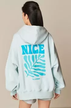 Удлиненное худи оверсайз с надписью и графикой New York на спине Next, синий