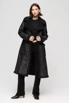 Удлиненное пальто из искусственной овчины Superdry, черный