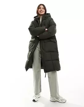 Удлиненное пальто-стеганое свободного покроя темно-зеленого цвета Vero Moda