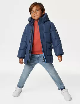Удлиненное стеганое пальто Stormwear (2–8 лет) Marks & Spencer, темно-синий