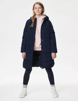 Удлиненное стеганое пальто Stormwear (6–16 лет) Marks & Spencer, темно-синий