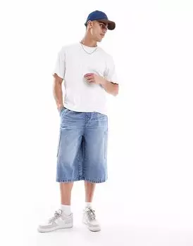Удлиненные джинсовые шорты ASOS DESIGN темно-синего цвета с карманами-карго