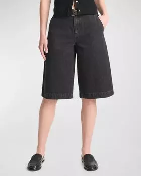 Удлиненные джинсовые шорты с низкой посадкой Vince, цвет Washed Black