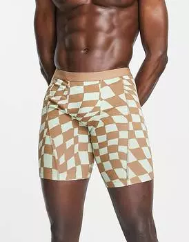 Удлиненные плавки ASOS DESIGN с принтом в шахматную клетку