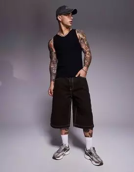 Удлиненные плиссированные шорты ASOS DESIGN коричневого цвета с контрастной строчкой