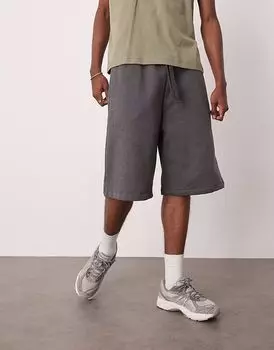 Удлиненные шорты ASOS DESIGN из плотной ткани в угольно-мелованном цвете - CHARCOAL