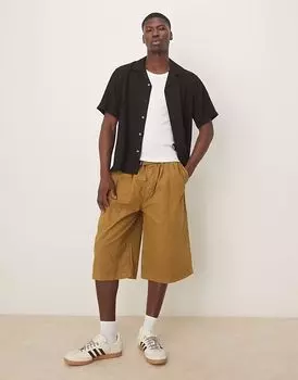 Удлиненные шорты ASOS DESIGN оливкового цвета с поясом и складками