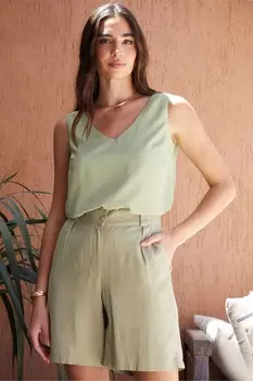 Удлиненные шорты свободного кроя из смесового льна Threadbare, зеленый