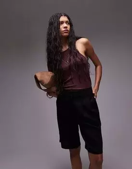 Удлиненные шорты Topshop из льна черного цвета