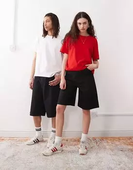 Удлиненные шорты Weekday Astro унисекс из льняной смеси черного цвета