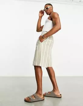 Удлиненные текстурированные шорты в светло-коричневую полоску ASOS DESIGN