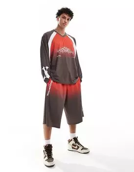 Удлиненные тренировочные шорты COLLUSION черного и красного цвета, коорд.