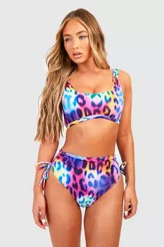 Удлиненный бикини-топ с леопардовым принтом boohoo, фиолетовый