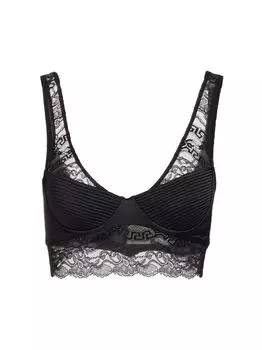 Удлиненный бюстгальтер на косточках из атласа и кружева Versace, черный
