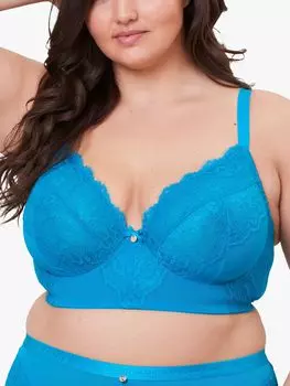 Удлиненный бюстгальтер на косточках с кружевом и логотипом Oola, темно-бирюзовый