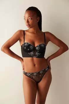 Удлиненный бюстгальтер с цветочным принтом Penti, черный